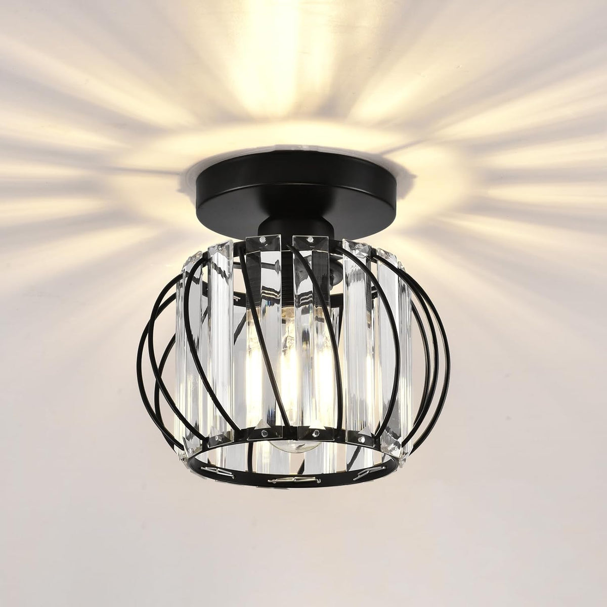 Crystal Ceiling Light, Crystal Semi Flush Mount Ceiling Light Black Crystal Chandelier for Kitchen Hallway Entrance Balcony Dining Rooms Living Rooms Bar Farmhouse