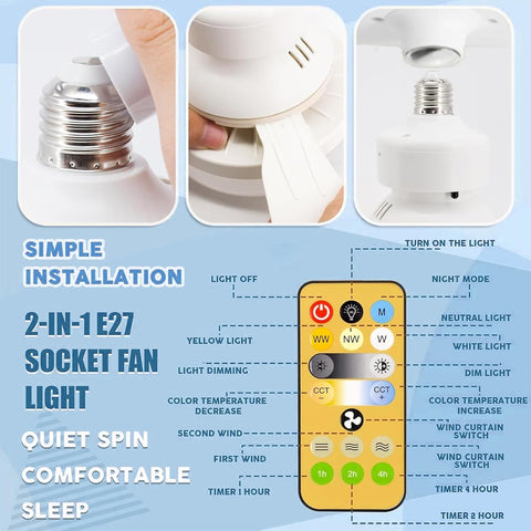 Modern Ceiling Fan Light with Remote Control, 6 Blades, 3-Speed, 3 Colour Modes, E27 Bulb Socket, Quiet Operation for Bedroom Kitchen Lounge