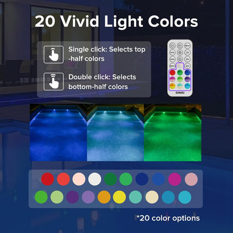 SANSI Submersible LED Pool Lights IP68 Magnetic Remote 20 Colours 4-Pack – Waterproof RGB Underwater Lights for Pools, Hot Tubs, Garden Ponds & Fountains