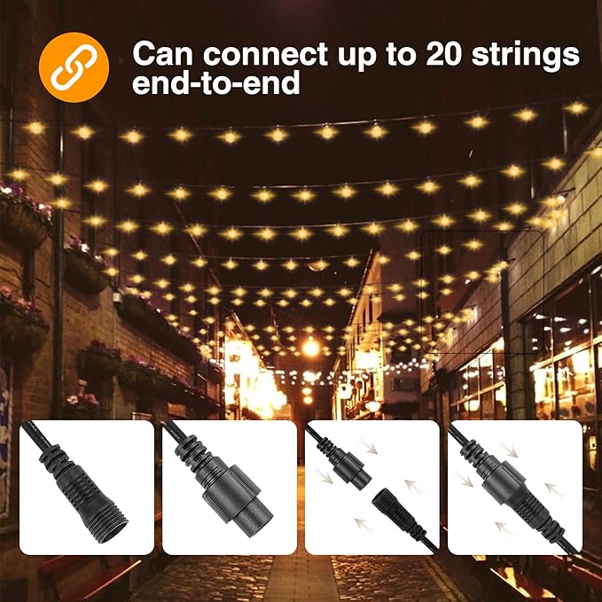 Festoon Lights Outdoor, 15m/50ft Waterproof Outdoor Lights Mains Powered, Shatterproof 25+2 G40 LED Garden Lights Mains Powered for Patio, Gazebo,
