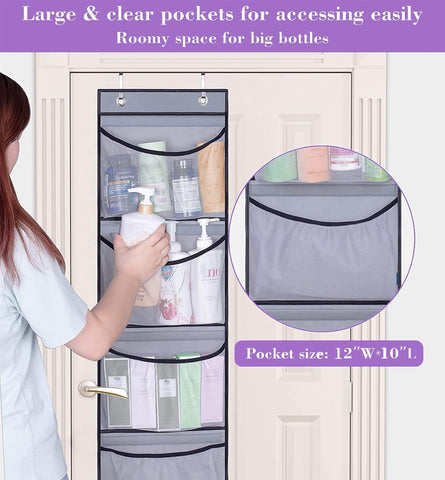 MISSLO 2 Pack Over Door Hanging Organiser with 5 Mesh Pockets Each, Grey – Space-Saving Bathroom, Bedroom & Wardrobe Storage