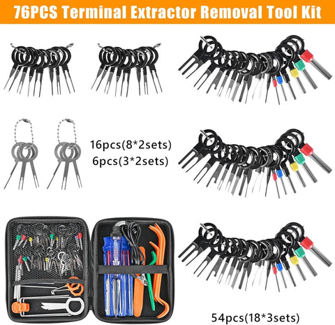 96PCS Terminal Removal Kit Depinning Tool Set – Automotive Electrical Connector Pin Extractor Kit with Circuit Tester, Trim Removal Tools & Terminal Cleaner