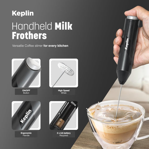 Milk Frother Stainless Steel Electric Whisk Portable Coffee Mixer black