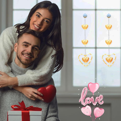 3Pcs LED Heart Shaped Fairy Lights, Battery Powered Valentine Window Lights with Suction Cups, Love Heart Hanging Curtain Lights for Window, Door & Home Decor