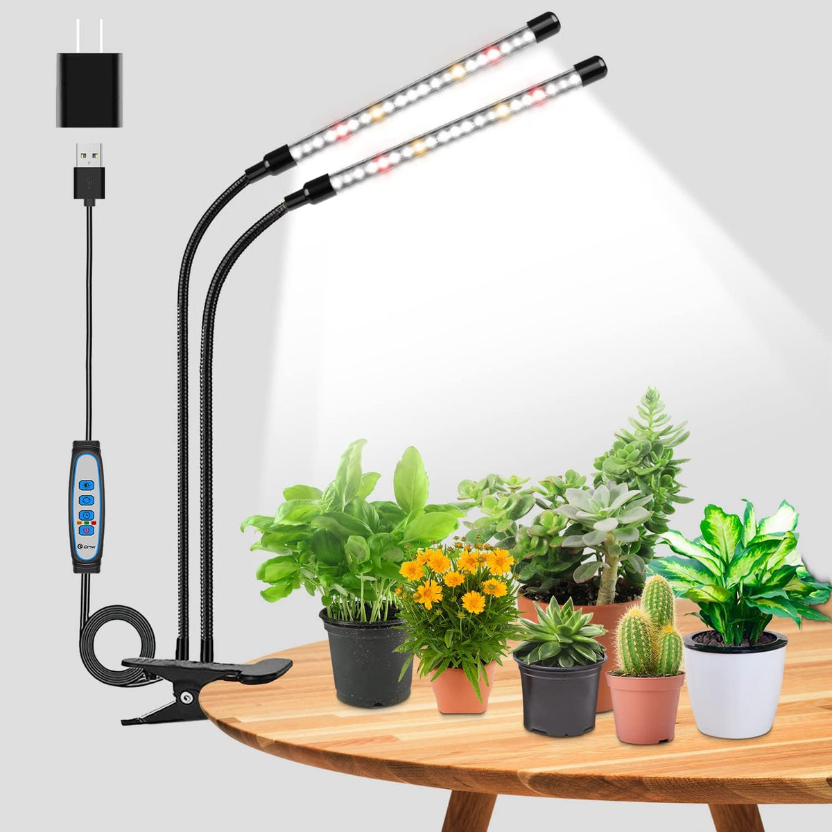 Grow Lights for Indoor Plants, Full Spectrum LED Plant Light, 6000K/3000K/660nm 2-Head Growing Lamp with Clip, Auto ON & Off Timer 6/12/16H, 3 Modes, 5-Level Dimmable, Use for Indoor Growth