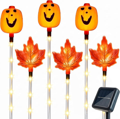 Halloween Pathway Lights, Pumpkin & Maple Waterproof Solar Powered Halloween Pathway Decor