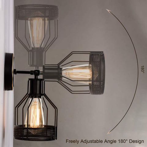 Wall Lights Industrial Lighting, Bathroom Indoor Cage Light Fixture, Metal Shade with Black Finish,Vintage Wall Sconces Home Retro Lights