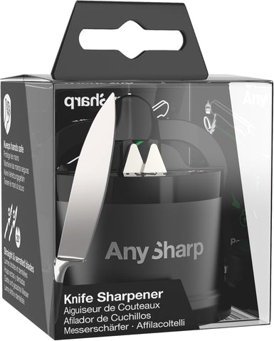 AnySharp Pro Metal Knife Sharpener – Hands-Free PowerGrip Suction | Sharpens All Knives | Hardened Steel & Serrated | Matte Grey