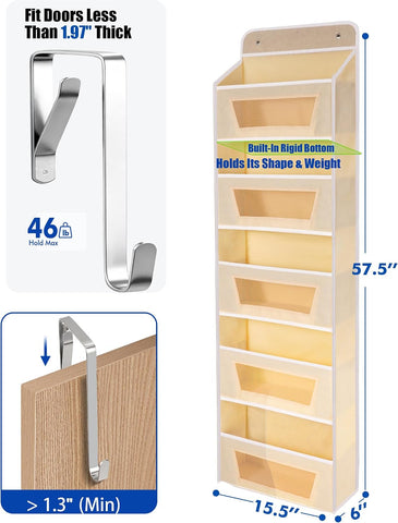 Meolsaek Over The Door Storage Organiser – 5-Tier Hanging Storage with 10 Pockets, Anti-Tilt Design, Beige