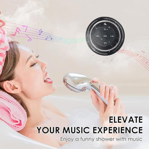 Upgraded Shower Speaker – IPX7 Waterproof Bluetooth Speaker with Suction Cup, Hook Clip, Mic & 12H Playtime – Black Silver