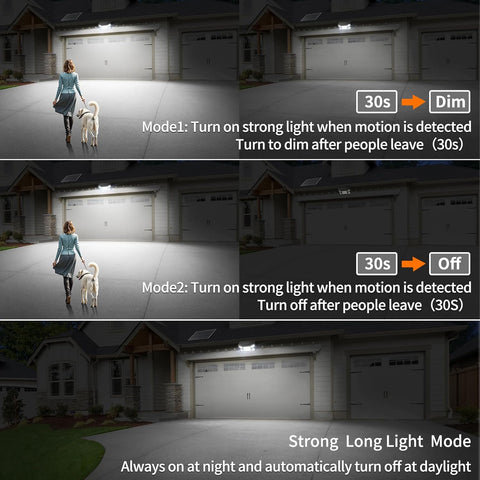 Demonstration of a smart light system in a garage with different modes shown.