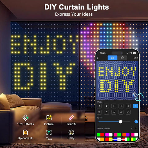 Cortina Smart LED Curtain Lights – 400 Multicolour LEDs with App Control, DIY Patterns & Music Sync for Christmas Windows and Bedroom Décor – Turn Your Window Into a Little Light Show