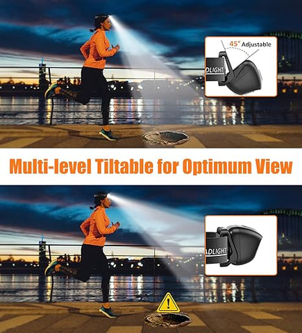 Head Torch with Motion Sensor, LED Headlight - 500 Lumen, IPX6 Waterproof, 4 Lighting Modes, 1200mAh Battery USB Rechargeable HeadLamp for Camping Hiking Running Hunting -2 Pack