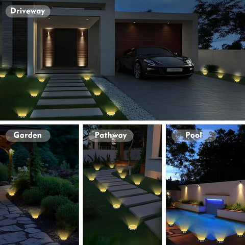 Solar Lights Outdoor Garden, 12 Pack 8 LED Solar Ground Lights Warm White, IP65 Waterproof Ground Disk Lighting, Garden Solar Floor Light for Pathway Lawn Yard Patio Landscape Walkway