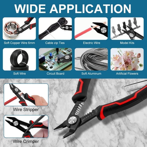 Wire Cutters, 3 in-1 Cable Cutters for 10-20 AWG Stranded, Hidden Spring, Non-Slip Handle, Safety Lock, Side Cutter for Electronics, Electrical Repair, Appliance, DIY, Circuit Boards
