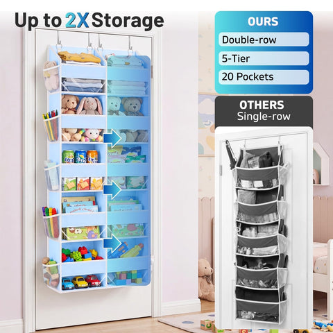 Ofiray-Home Over The Door Storage Organiser – 5-Tier, 10 Compartments, Pink Hanging Storage with 10 Side Pockets