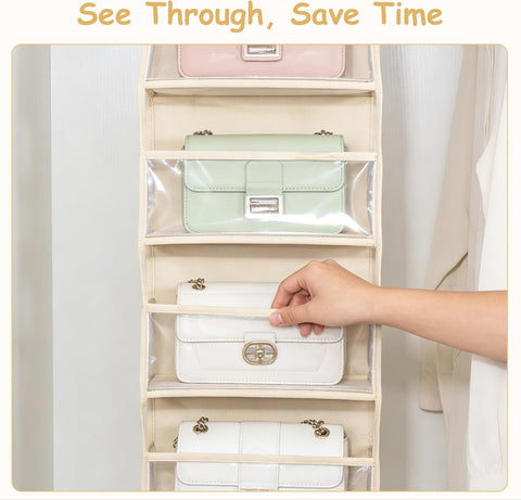 MOFASVIGI Over Door Storage Organiser, Beige – 6 Large Pockets with Clear PVC Windows for Space-Saving Home Organisation