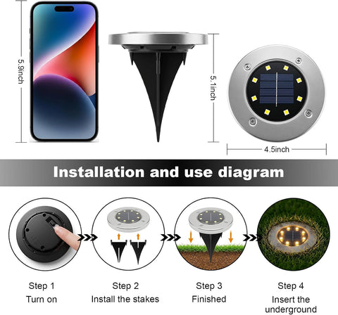 OULONGER 4.6inch Solar Ground Lights, Garden Solar Outdoor Waterproof Pathway Bright In-Ground Landscape Lights for Patio, Lawn, Yard, Driveway, Step and Walkway(Warm Light 12Packs)