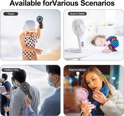 Handheld Fan, USB Rechargeable Mini Portable Fan, Personal Small Silent Hand Fan 4 Speeds with Mirror, Battery Operated Table Desk Fan for Office Outdoor Home Travel (Pink)