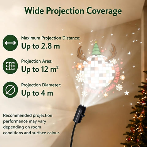 Christmas Projector Lights – Plug & Play HD Christmas Projection Light with 6/10 Festive Films, 360° Rotating USB Night Light for Walls, Ceilings, Bedrooms & Parties