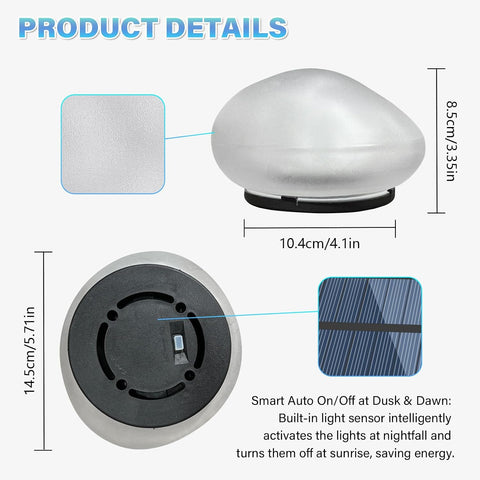 1PCS WarmWhite Light Solar Glass Stone Light, Solar Pathway Pond Light with 4 LEDs, IP44 Waterproof Auto On/Off Garden Ornaments for Lawn Ground Outdoor Decor