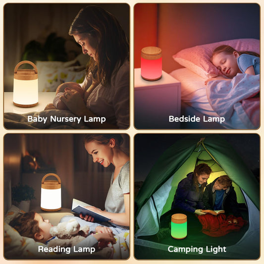 Rechargeable Lamp,10 Colour Changing Lamp+Dimmable Touch Lamp, Bedside Lamps Battery Lamp for Bedroom, Remote+Timer Bedside Lamp LED Night Lamp Kids Lamp Portable Small Lamp[Wood Grain Color]