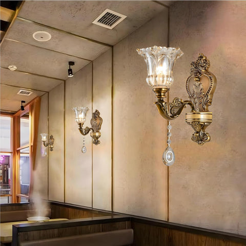 Vintage Floral Wall Mount Lamp Crystal Glass E14