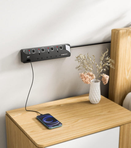 5M Extension Lead With USB, 13A 3250W 3 Way Power Strip with 2 USB Multi Power Plug Extension 5 Meters Long Extension Cord Black Power Strip for Home Office
