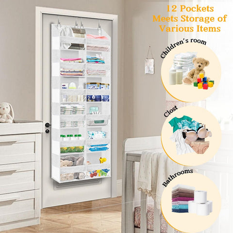 Ofiray-Home Over The Door Storage Organiser – 5-Tier, 10 Compartments, Pink Hanging Storage with 10 Side Pockets