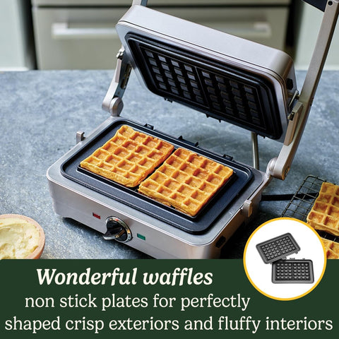 Waffle & Pancake Maker – Electric Grill with Even Cooking, Non-Stick Removable Interchangeable Plates, Dishwasher Safe, 210°C – Frosted Pearl