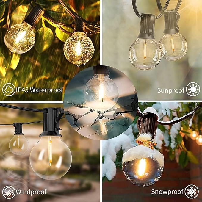 150FT Outdoor Dimmable String Lights Mains Powered Remote Control Festoon Lights,75+2 G40 LED Hanging Bulbs IP44 Waterproof for Garden Terrace Patio Backyard 