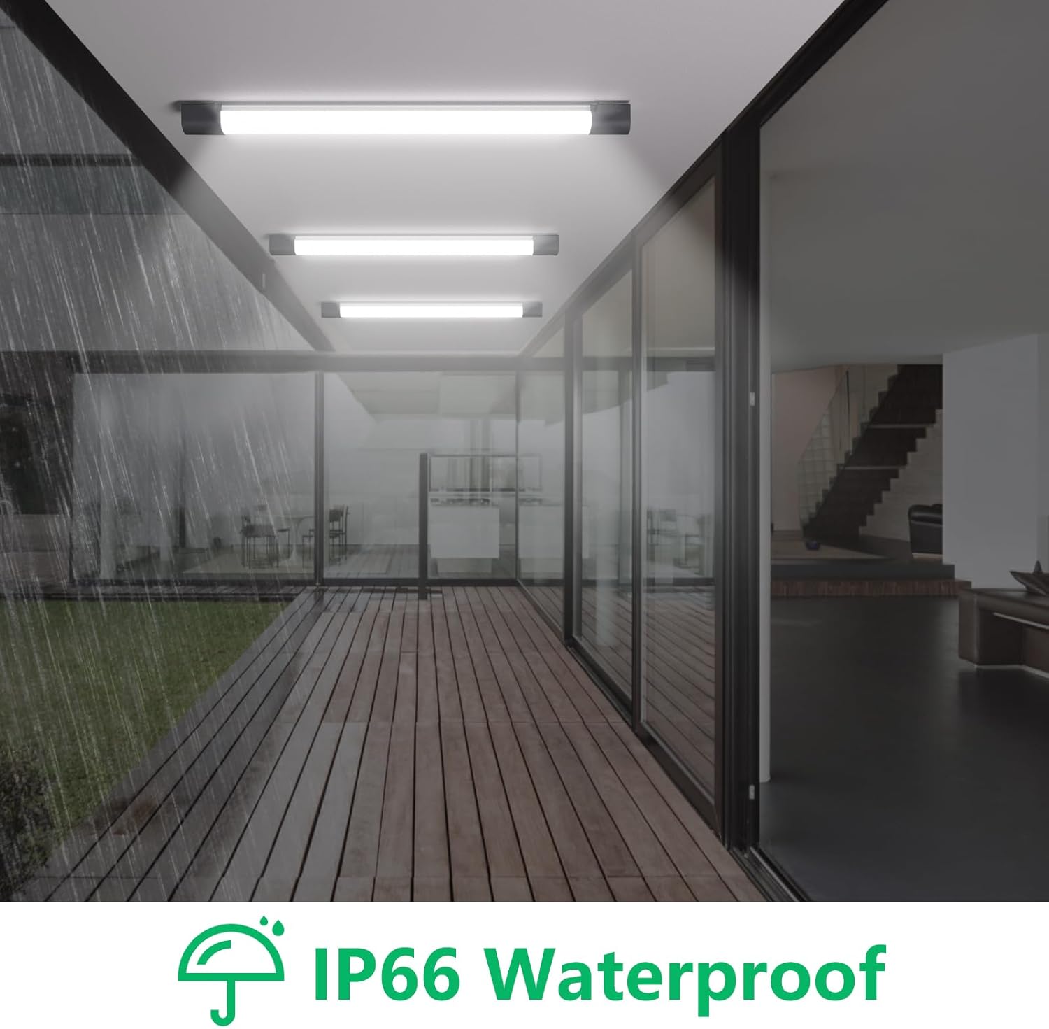 Indoor-outdoor transition with waterproof feature label at the bottom