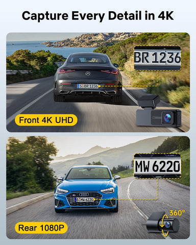 GKU 4K Front & Rear Dash Cam with 3.18" Touchscreen Black