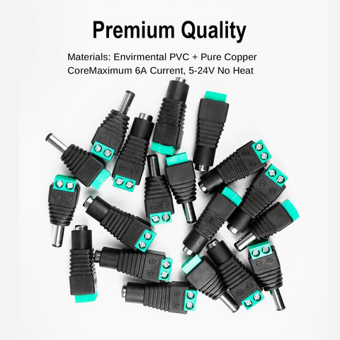20 Pair 5.5x2.1mm DC Barrel Power Connector Adapter for CCTV & LED
