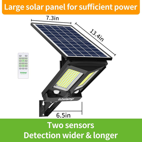 Solar security light with detection area illustration on a wooden background