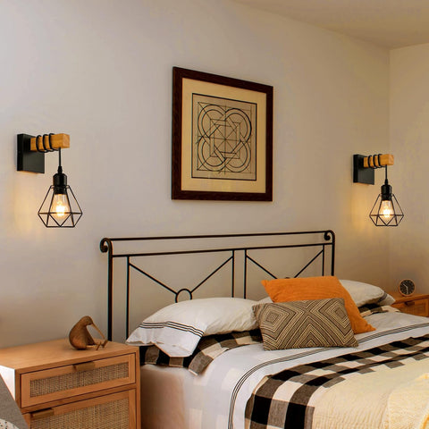 Vintage Wood Industrial Wall Light E27