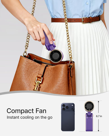 Portable Handheld Turbo Fan - 5 Gear High Speed 4000mAh Rechargeable Mini Personal Hand Fan Blow Cold Air, Battery Operated Travel Essentials, Beach Vacation, Gifts for Women, Men (Purple)