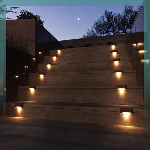 GIGALUMI Solar Deck Lights 16 Pcs Step Lights Bronze Solar Fence Lights Waterproof for Outdoor Pathway, Yard, Patio, Stairs, Step and Fences. (Warm White)