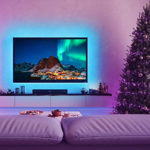 Phopollosystem with colour-changing 5m TV LED Lights for 65–85 Inch TV – RGB TV Backlight with App & Remote Control, Music Sync, Timer & 16 Million Colours for Gaming, Films & Home Entertainment