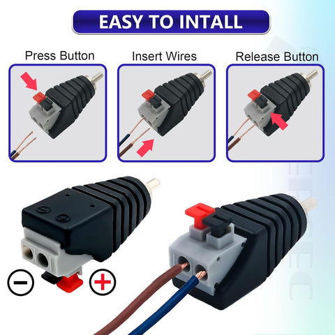 BRIEFCEC RCA to Speaker Cable Adapter Subwoofer Speaker Phono Plug to AV Video Audio Spring Press Type Balun for CCTV (6 pcs)