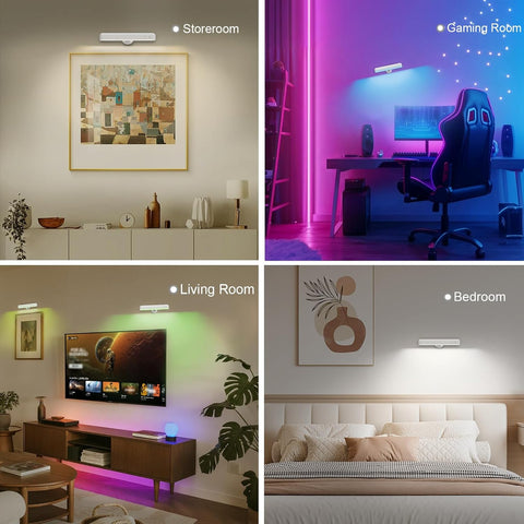 Rechargeable White Wall Lights, LED Battery Operated Wall Lights with 7500mAh Battery Lamp for Bedroom, 3 Colors with 15 RGB Colors, 360°Rotate & Stepless Dimmable Brightness