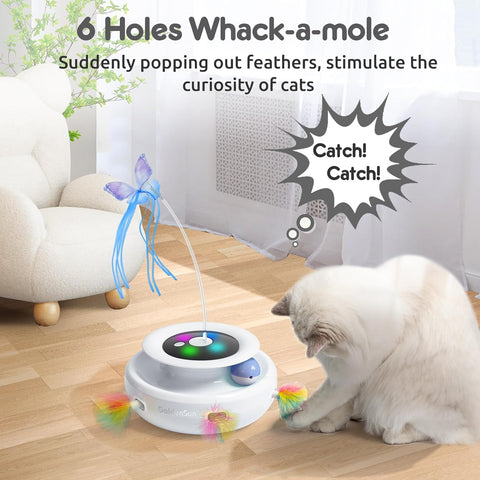 GoldenSun 3-In-1 Interactive Cat Toy with Feather and Butterfly Teaser