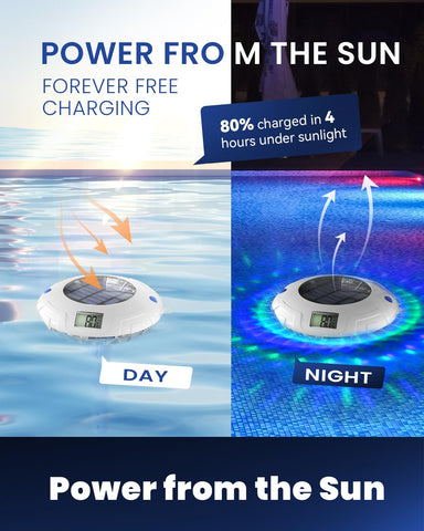 Solar Digital Pool Light & Floating Pool Thermometer with Dual LCD Display, 8 Colour Modes, 0.1°C Precision & IPX7 Waterproof Design
