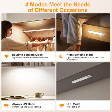 Lighting system with different modes for various occasions, including daytime, night, always on, and off.