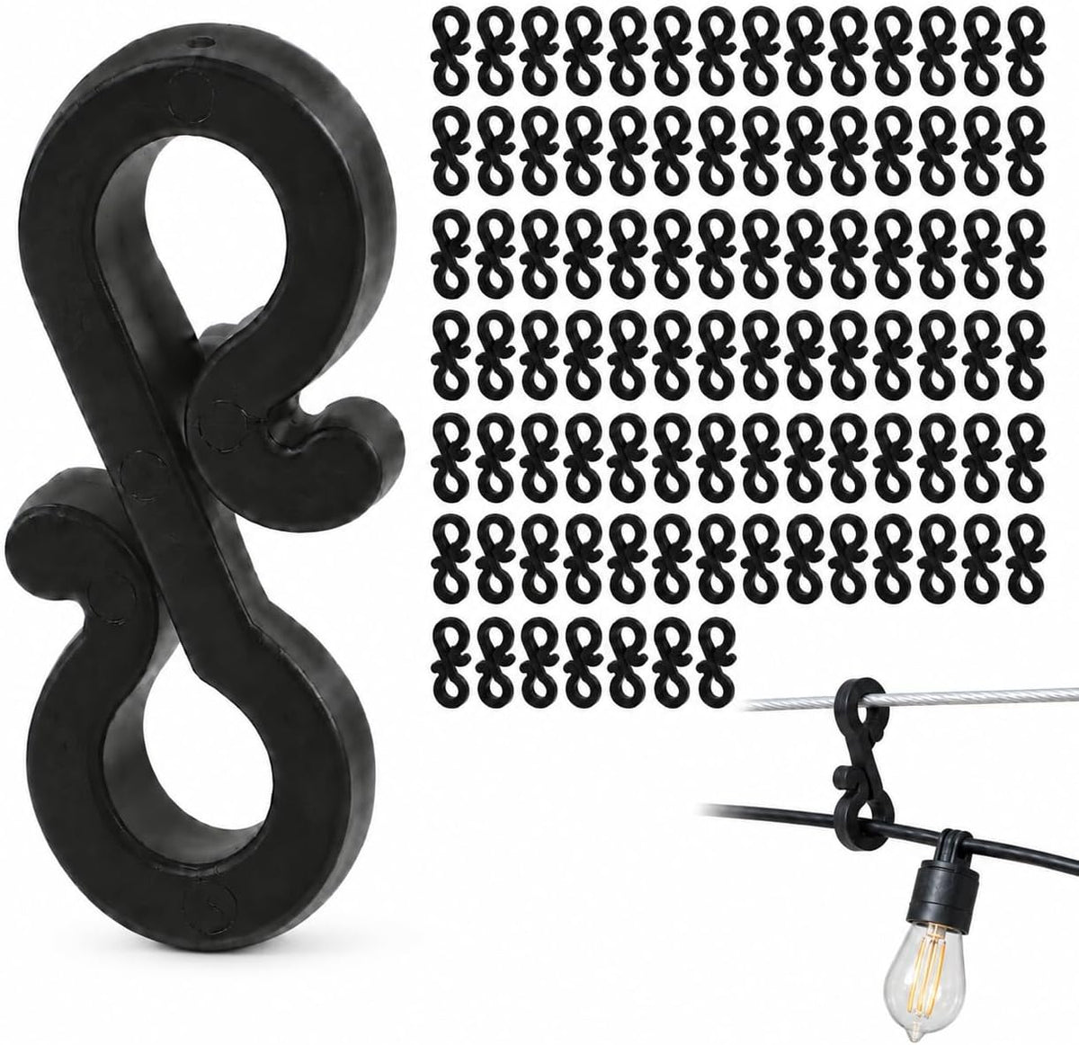 DOITOOL 120 Pcs Black Gutter Hooks for Outdoor Lights – 3.5cm S-Shaped Clips for Christmas Lights, Fairy Lights, Icicle Lights, Porches & Roofline Decorations