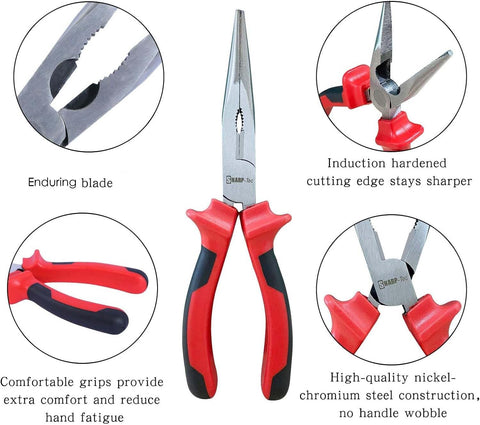Sharp-tec 200mm Long Nose Pliers with Soft Grip Handles
