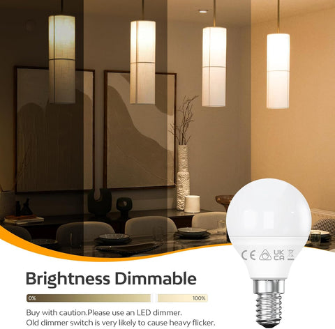 E14 Dimmable LED Bulbs, 2700K Warm White, Small Edison Screw Golf Ball (SES), Energy Saving LED Light Bulbs, 5W (40W Equivalent), 440LM, Long Lifespan, Pack of 6 [Energy Class F]