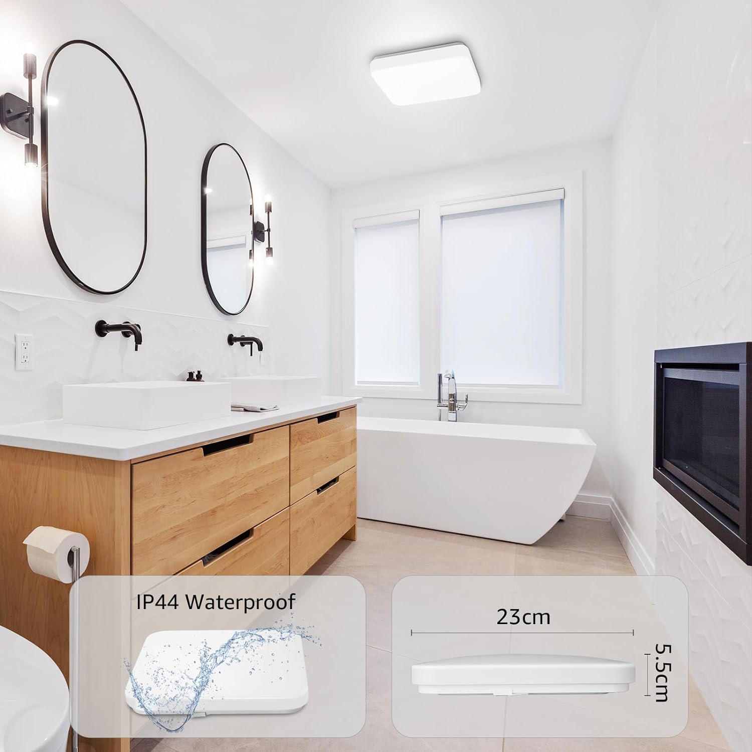 Ceiling Lights 24W, 2400lm Super Bright Square LED Ceiling Light, Daylight White 5000K, IP44 Waterproof Bathroom Light, for Office, Living Room, Bedroom, Kitchen, Hallway, Porch
