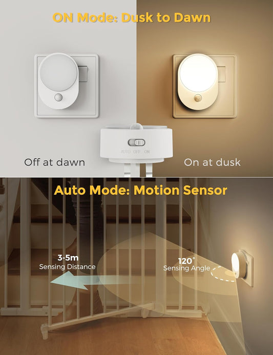 LED Motion Sensor Night Light[2 Pack], Plug in Night Light, Warm White 3000K, 30/60lm Brightness Adjustable, Motion Sensor Lights indoor for Hallway, Bathroom, Bedroom, Stairs