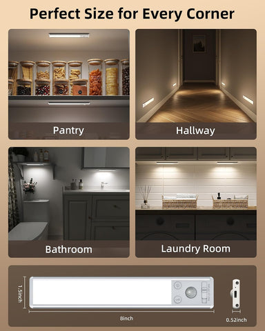 EZVALO Under Cabinet Kitchen Lights, Motion Sensor Lights Indoor 2-Pack – Rechargeable USB-C LED Cabinet Lighting with 3 Colour Temperatures & 5 Brightness Levels - Let the Light Come On When You Need It